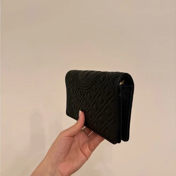 Tory Burch Fleming Wallet Black Quilted Chain Crossbody Bag - Picture 11 of 16